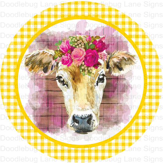 Farmhouse Wreath Sign-Cow Wreath Sign-Farm Animal Sign-Round Wreath Sign-Metal Wreath Sign