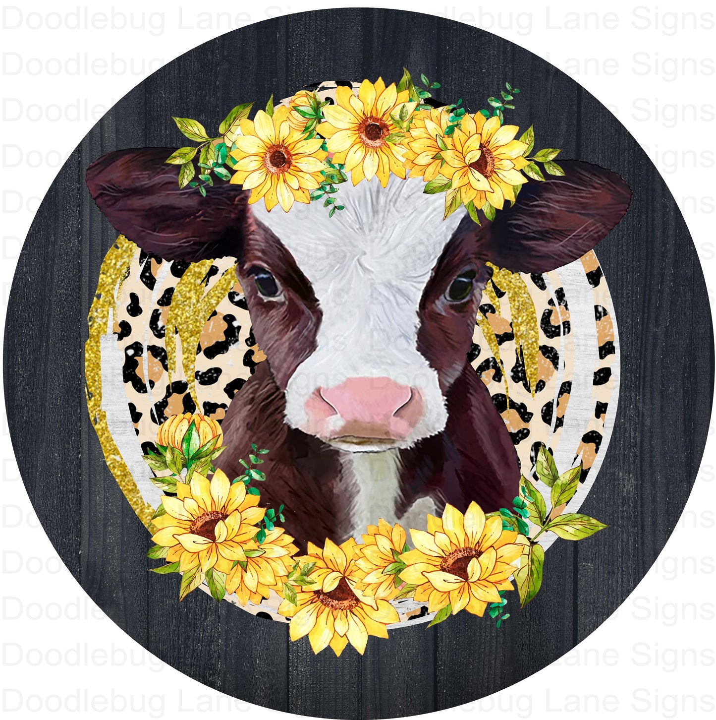 Cow Wreath Sign-Sunflower Sign-Leopard Print-Round Wreath Sign-Aluminum Sign-Wreath Attachment-Farmhouse Wreath Decor