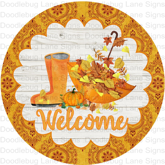 Welcome Wreath Sign - Fall Welcome Sign - Round Wreath Sign - Wreath Attachment - Aluminum Sign