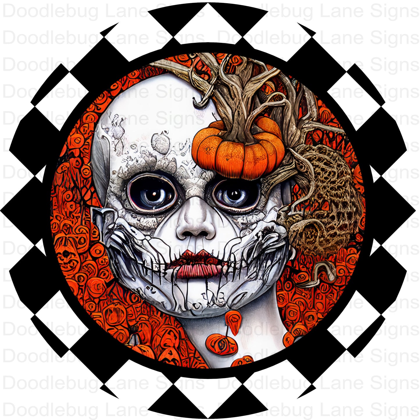 Halloween Wreath Sign - Scary Face Sign - Scary Halloween Sign - Round Wreath Sign - Metal Wreath Sign