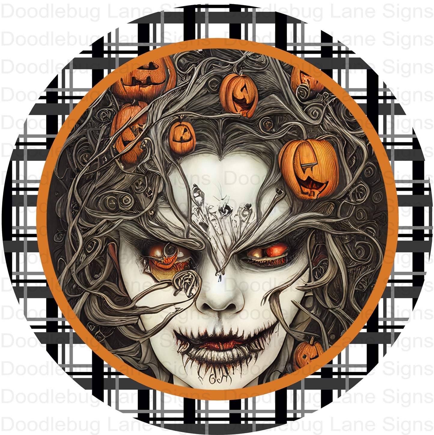 Halloween Wreath Sign - Scary Face Sign - Spooky Halloween Decor - Round Wreath Sign - Metal Wreath Sign