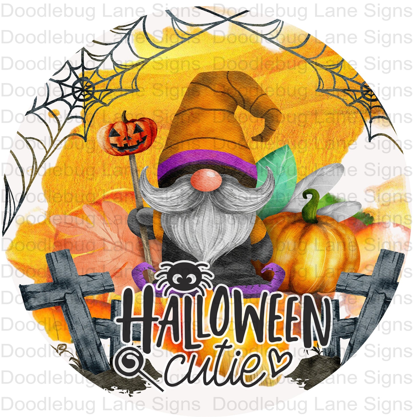 Halloween Wreath Sign-Halloween Gnome-Halloween Cutie-Wooden Cross-Pumpkin And Spiderweb-Round Wreath Sign-Aluminum Sign