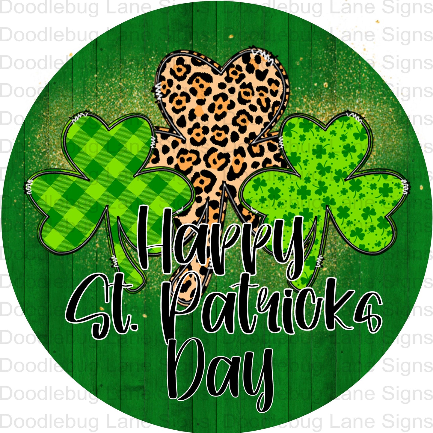 Happy St. Patricks Day Wreath Sign-Leopard Print-Shamrock-Metal Wreath Sign- Round Wreath Sign