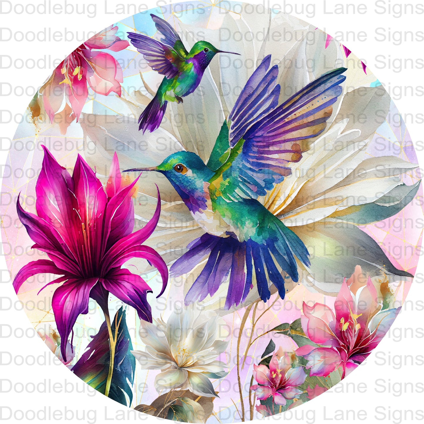 Hummingbird Wreath Sign-Spring Wreath Sign-Floral Hummingbird Sign-Round Wreath Sign-Metal Wreath Sign