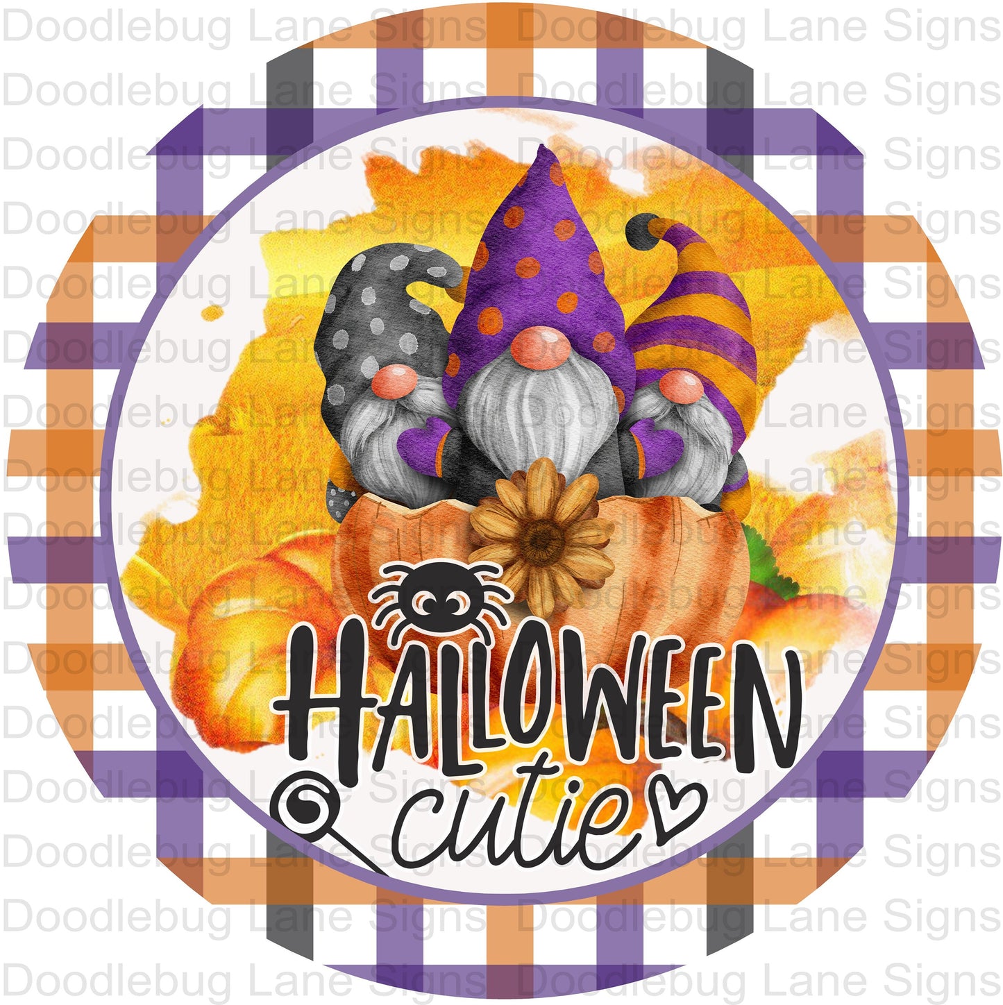 Halloween Wreath Sign-Halloween Cuties-Halloween Gnomes-Round Wreath Sign-Metal Wreath Sign-Doodlebug Lane Sign