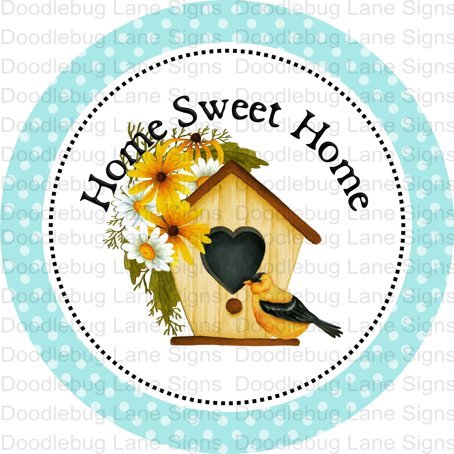 Home Sweet Home Wreath Sign-Birdhouse Sign-Flowers And Birds-Round Wreath Sign-Metal Wreath Sign