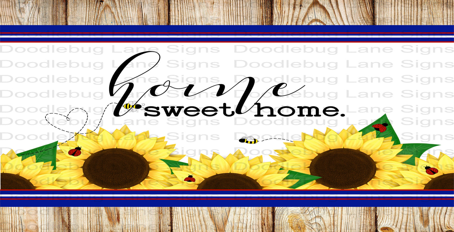 Home Sweet Home Wreath Sign-Sunflower Sign-Ladybugs And Bees-Faux Wood-Rectangle Sign-Metal Wreath Sign