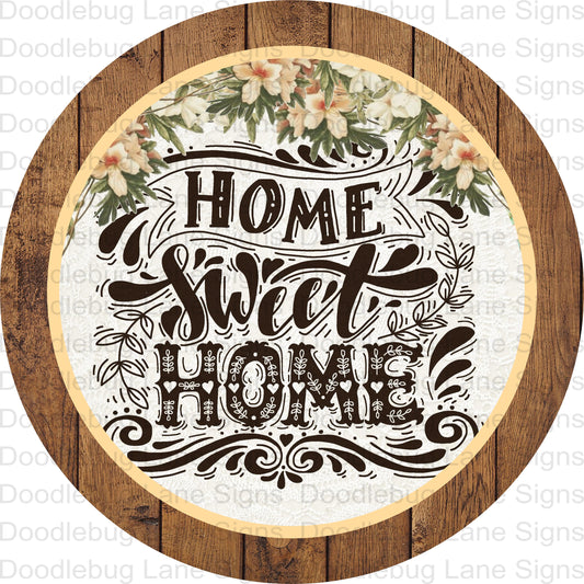 Home Sweet Home Wreath Sign-Floral Sign-Purple And Yellow-Retangle Wreath Sign-Metal Wreath Sign