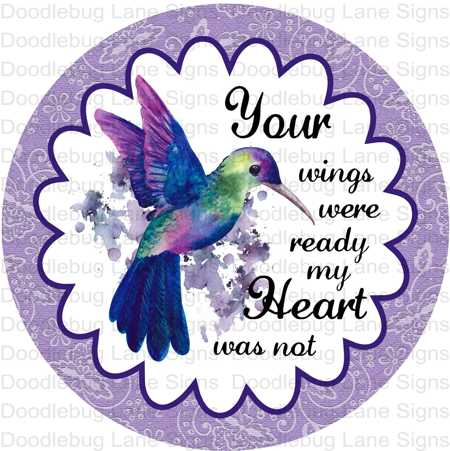 Hummingbird Memorial Wreath Sign- Faux Wood-Farmhouse Wreath Decor-Round Wreath Sign-Metal Wreath Sign