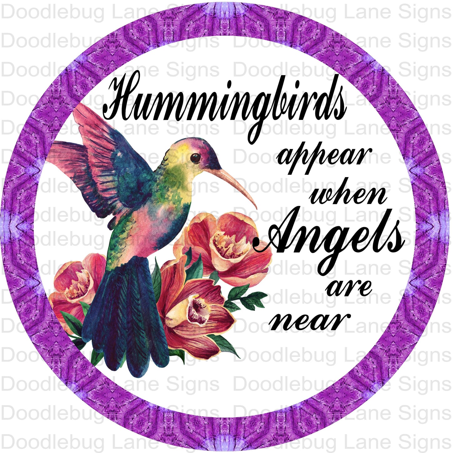 Hummingbird Memorial Wreath Sign-Hummingbirds Appear When Angels Are Near-Round Wreath Sign-Metal Wreath Sign