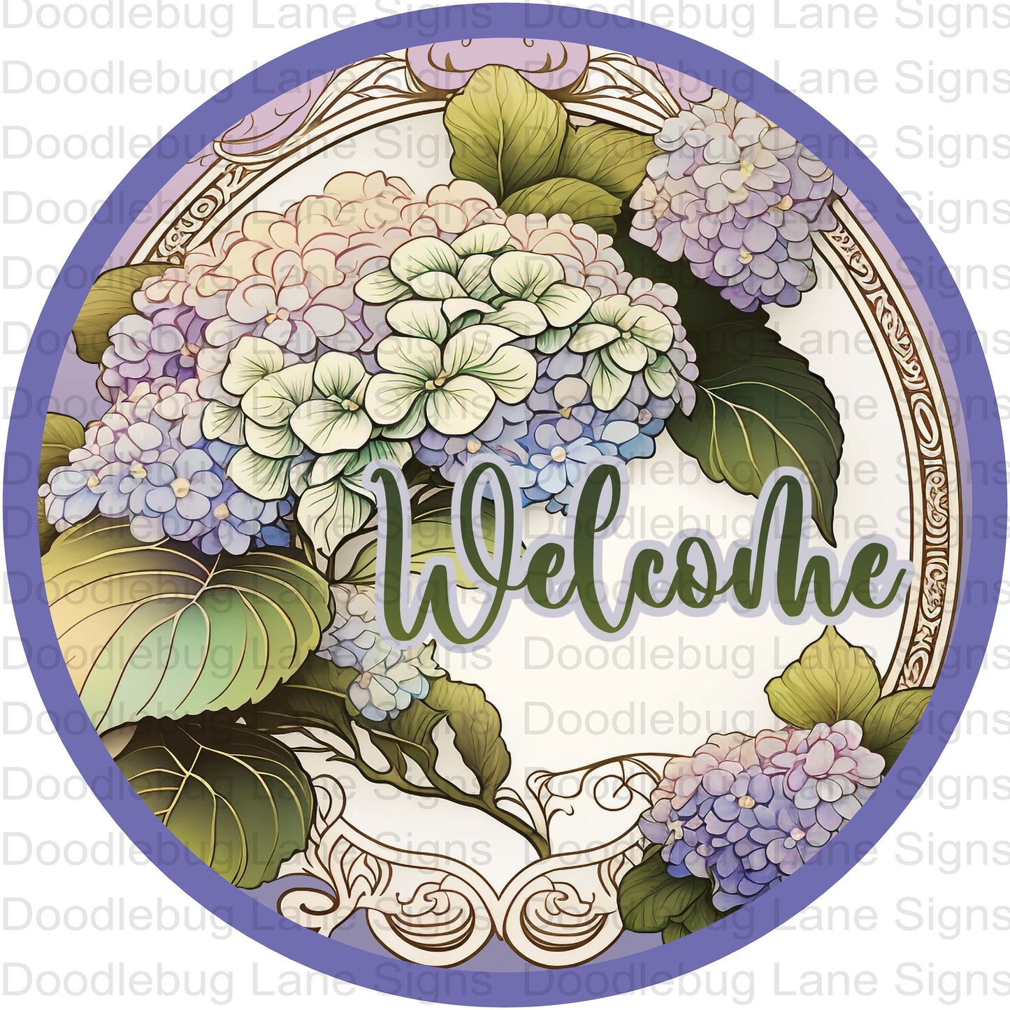 Floral Wreath Sign-Lilac Spring Wreath Sign-Welcome Wreath Sign-Round Wreath Sign-Metal Wreath Sign