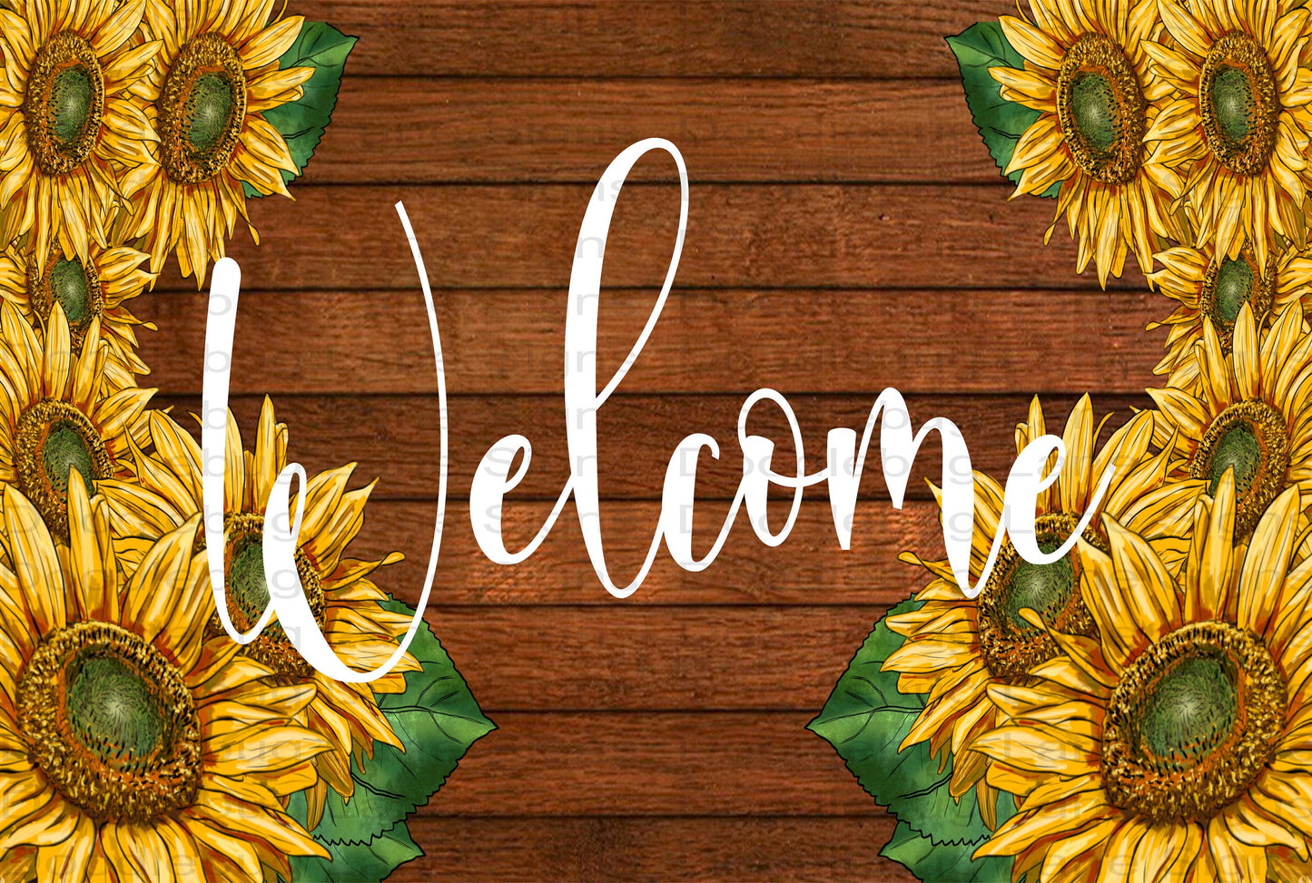 Sunflower Welcome Wreath Sign-Faux Wood Sign-Rectangle Sign-Metal Wreath Sign