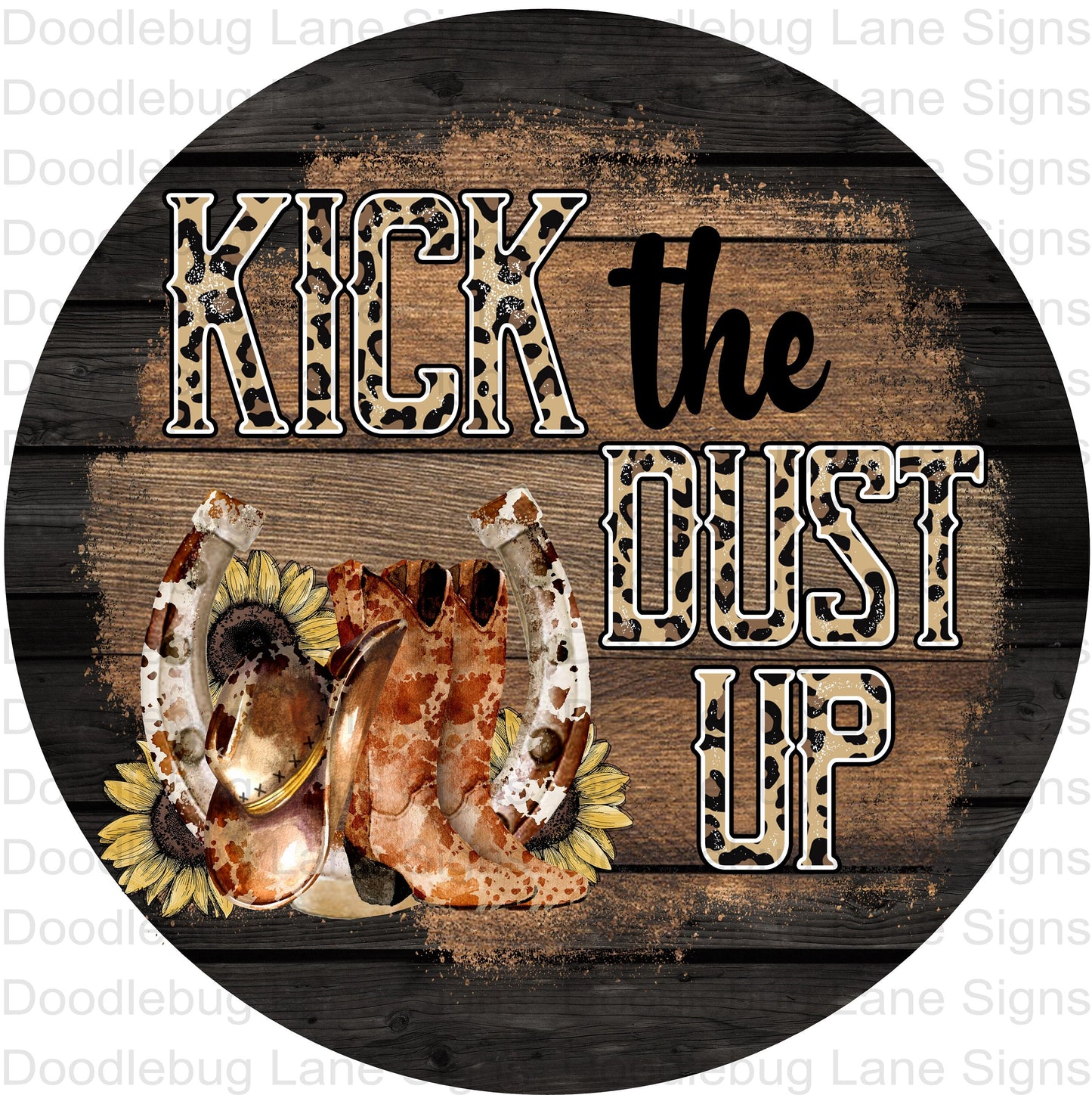 Kick The Dust Up-Country Western Wreath Sign-Horseshoe-Cowboy Hat-Cowboy Boots-Round Wreath Sign,Metal Wreath Sign