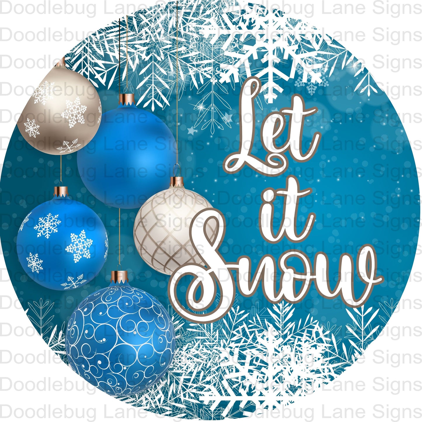 Let It Snow- Winter Wreath Sign- Christmas Ornaments-Blue And White-Round Wreath Sign-Metal Wreath Sign