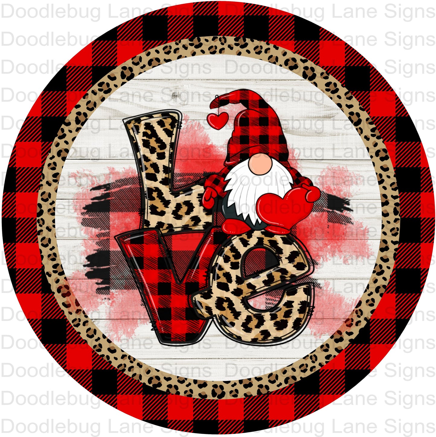 Valentines Day Wreath Sign-Gnome Wreath Sign-Love Gnome-Leopard Print-Round Wreath Sign-Metal Wreath Sign