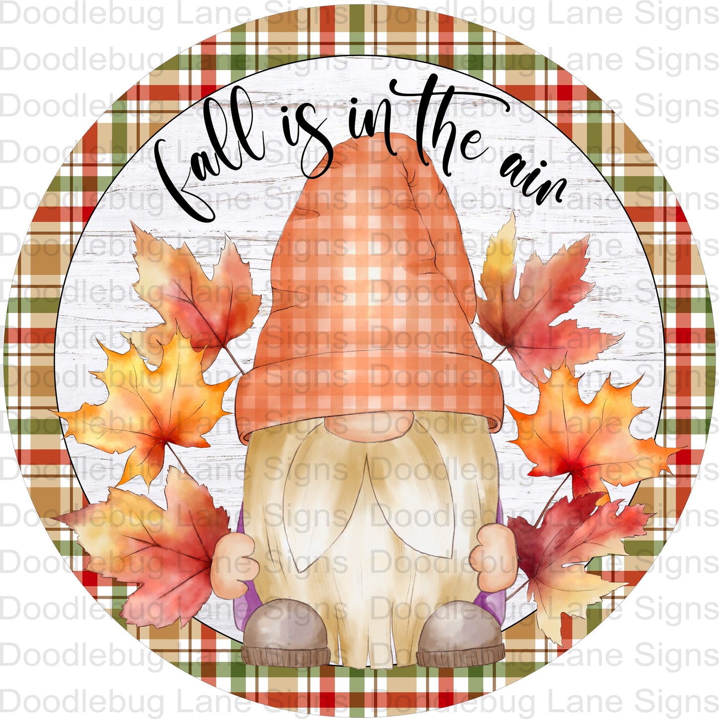 Fall Is In The Air-Fall Wreath Sign-Fall Gnome Sign-Round Wreath Sign-Metal Wreath Sign