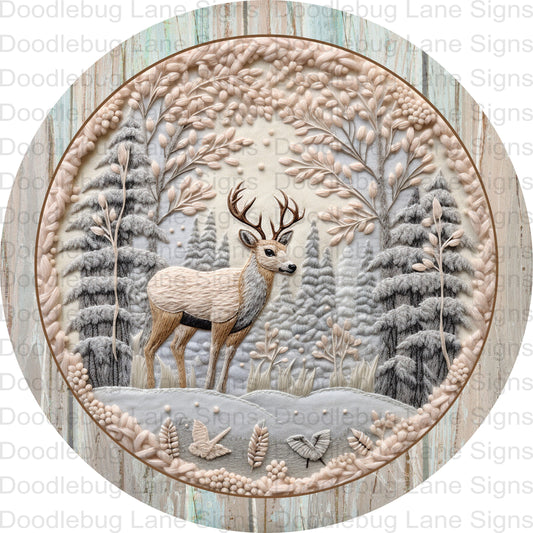 Christmas Wreath Sign-Christmas Deer-Winter Wreath Sign-Reindeer Wreath Sign-Round Wreath Sign-Metal Wreath Sign