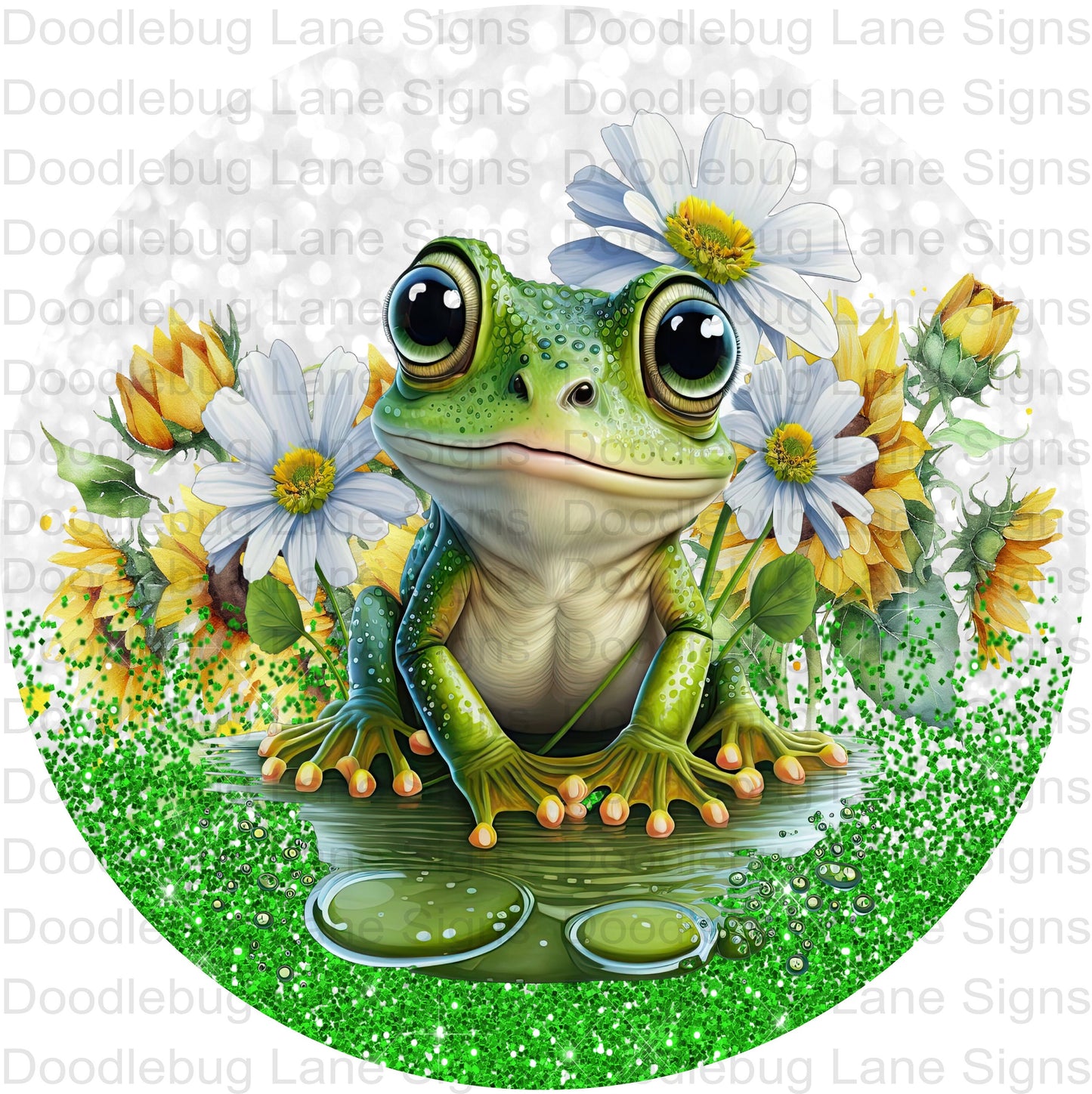 Frog Wreath Sign - Frog On Lilypad Sign - Spring Wreath Sign - Round Wreath Sign - Metal Wreath Sign