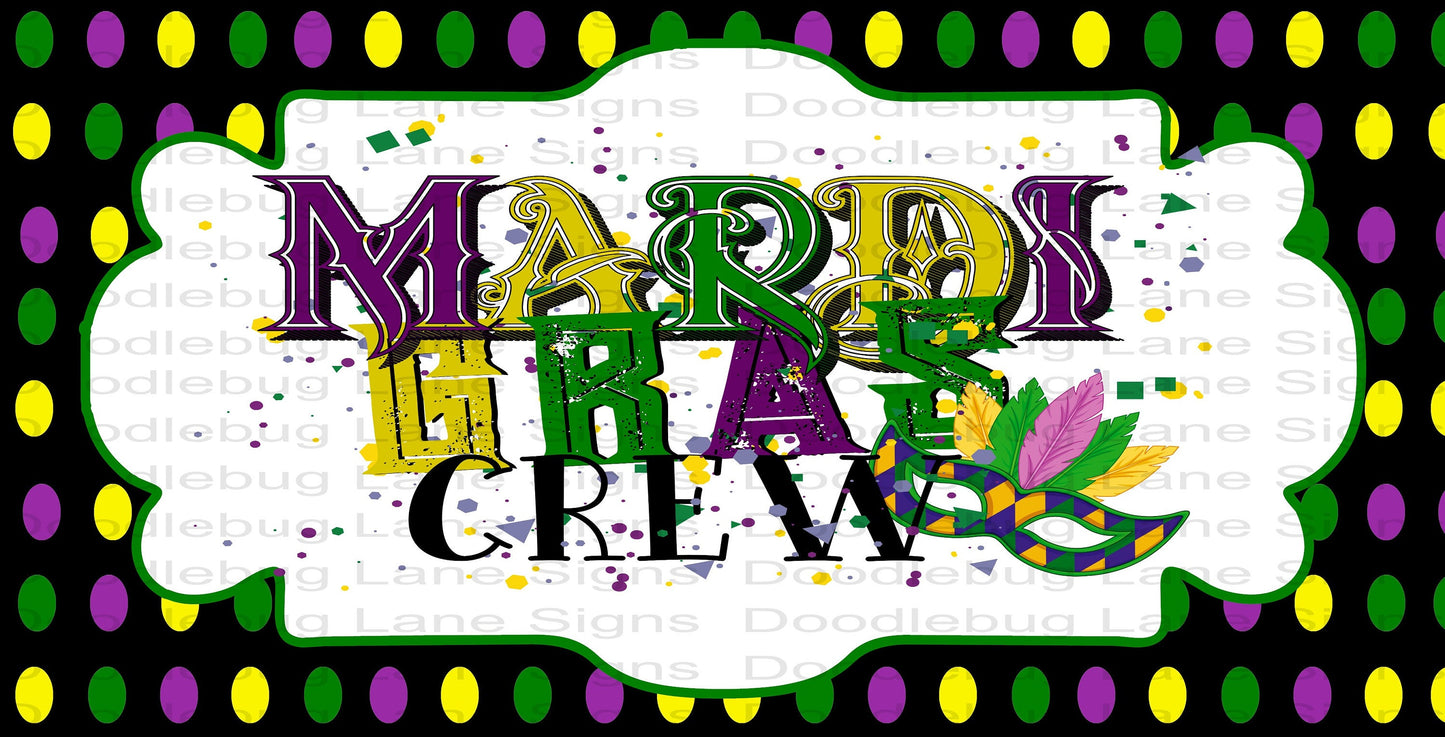 Grunge Mardi Gras Wreath Sign-Mardi Gras Crew-Masquerade Mask-Polka Dot Sign-Rectangle Sign-Metal Wreath Sign