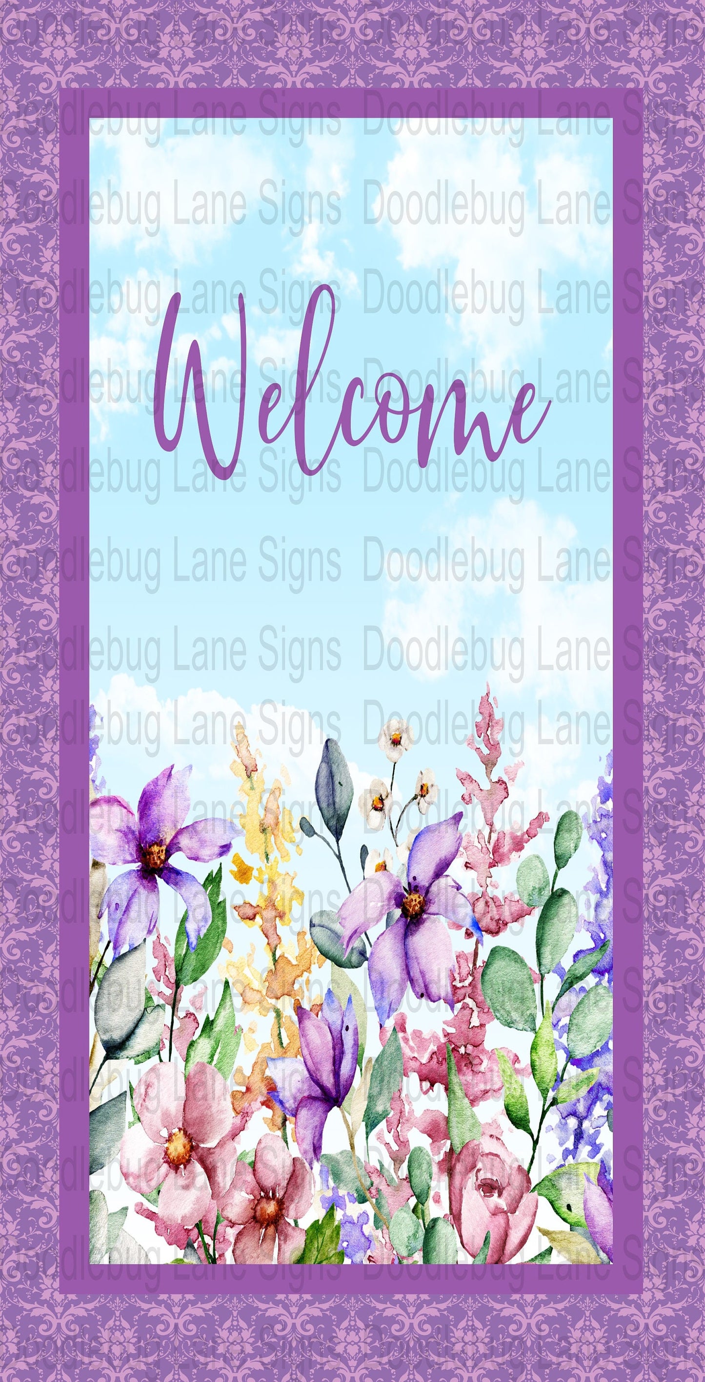 Welcome Wreath Sign-Spring Wildflower-Spring Wreath Sign-Rectangle Sign-Metal Wreath Sign