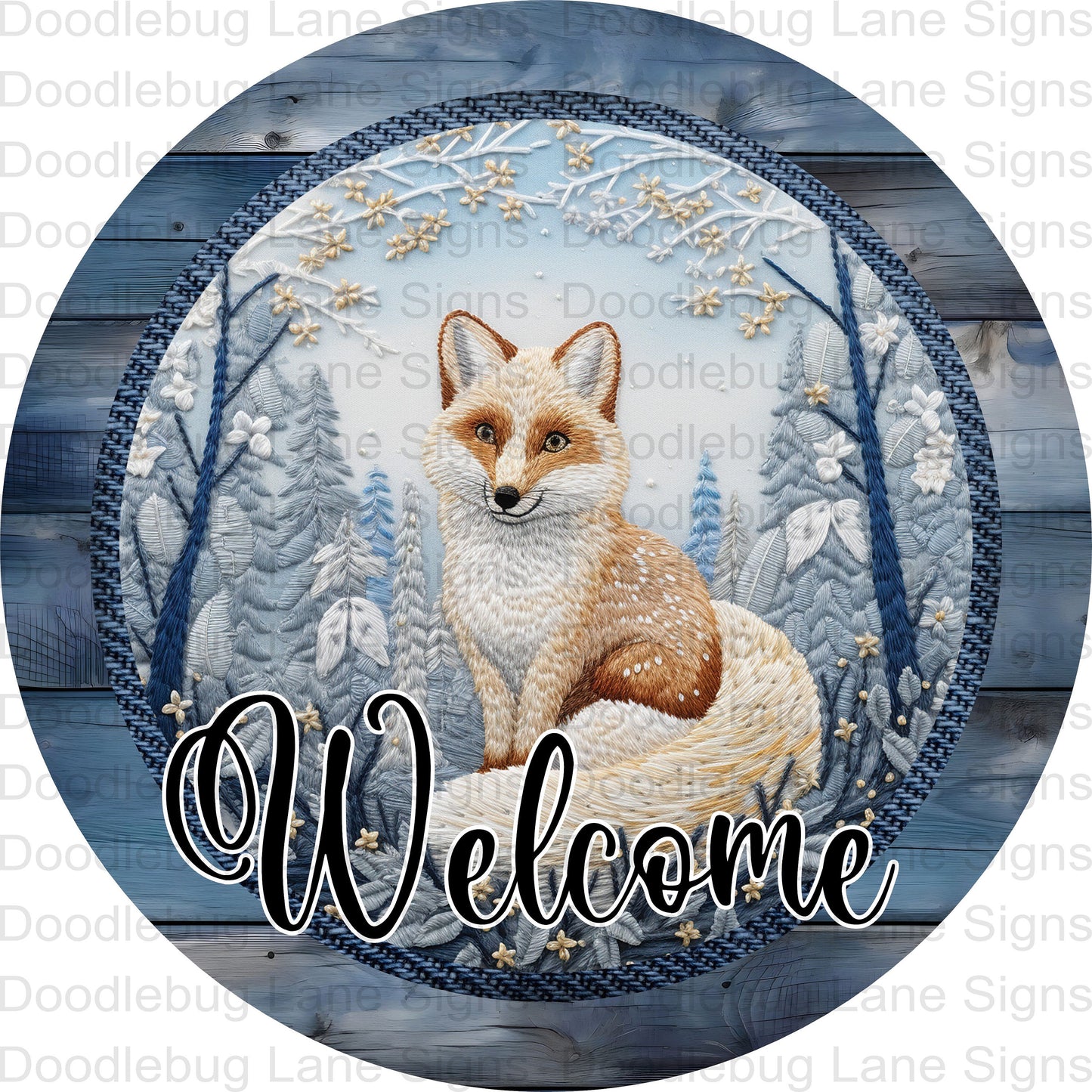 Welcome Wreath Sign- Winter Wonderland-Fox Wreath Sign-Fox Welcome Sign-Round Wreath Sign-Metal Wreath Sign