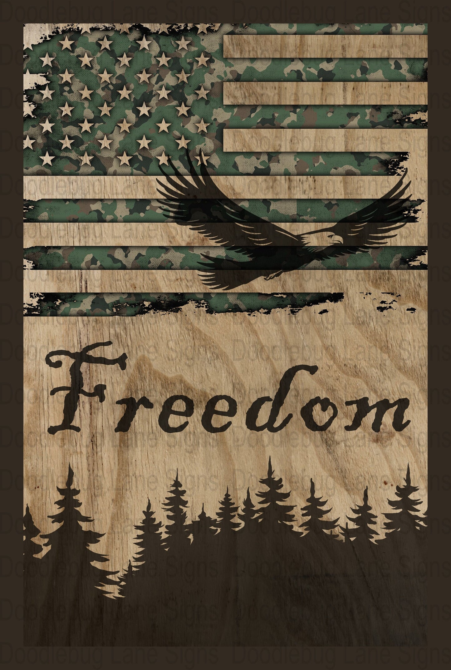 Patriotic Wreath Sign-Freedom-Flying Eagle-Faux Wood Sign-Rectangle Sign-Metal Wreath Sign