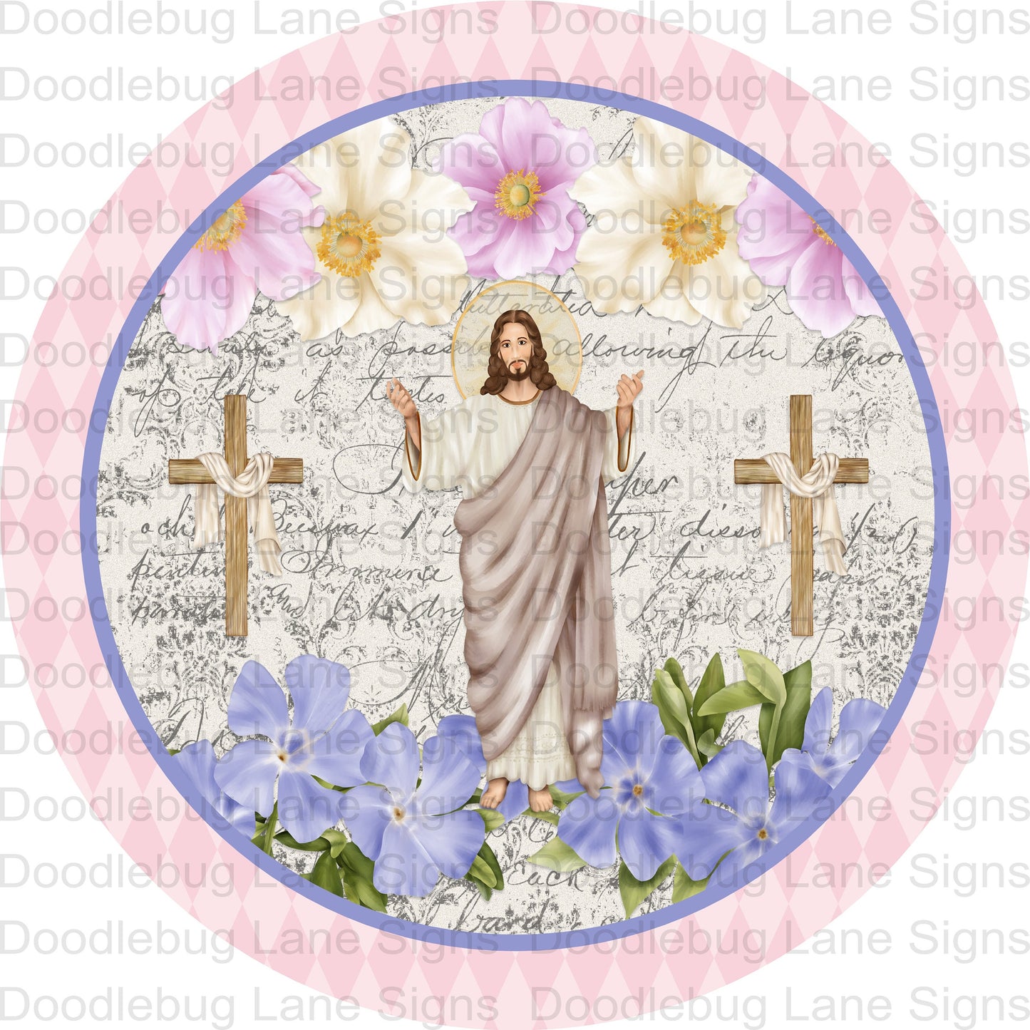 Religous Wreath Sign-Jesus- Wooden Cross-Floral Wreath Sign-Round Wreath Sign-Metal Wreath Signs