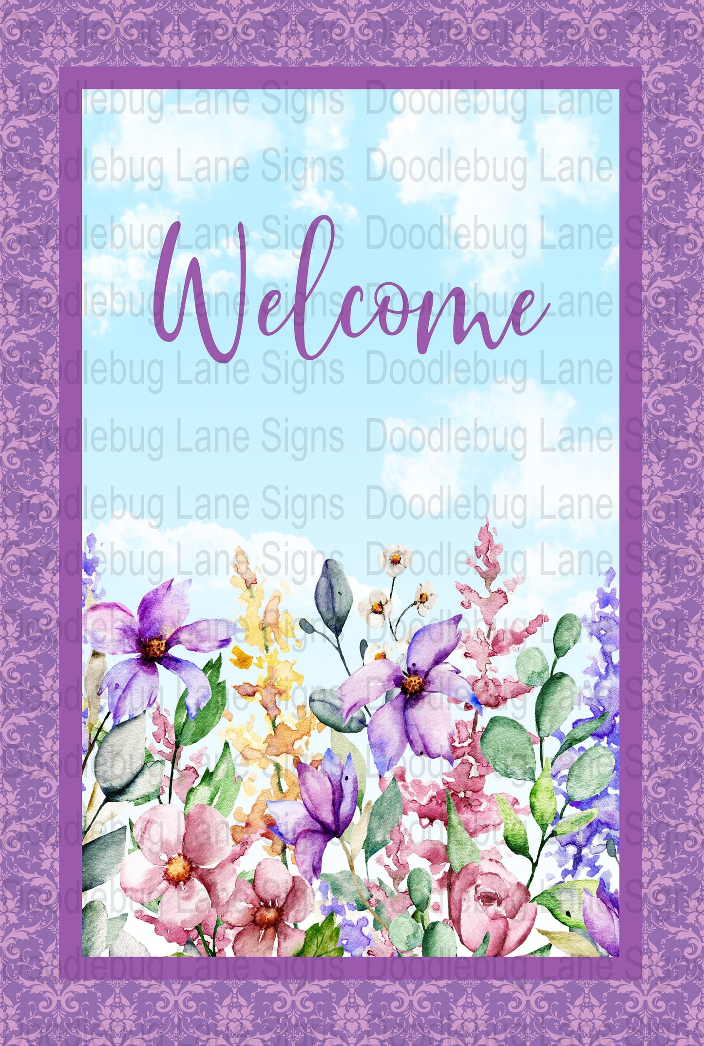 Welcome Wreath Sign-Spring Wildflower-Spring Wreath Sign-Rectangle Sign-Metal Wreath Sign