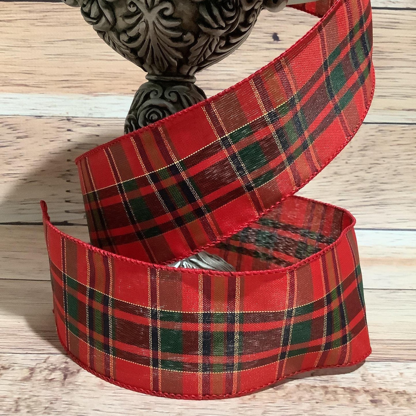 2.5" X 5 Yard Wired Ribbon - Christmas Ribbon - Red And Green Plaid Ribbon - Ribbon For Bows, Wreaths And Home Decor