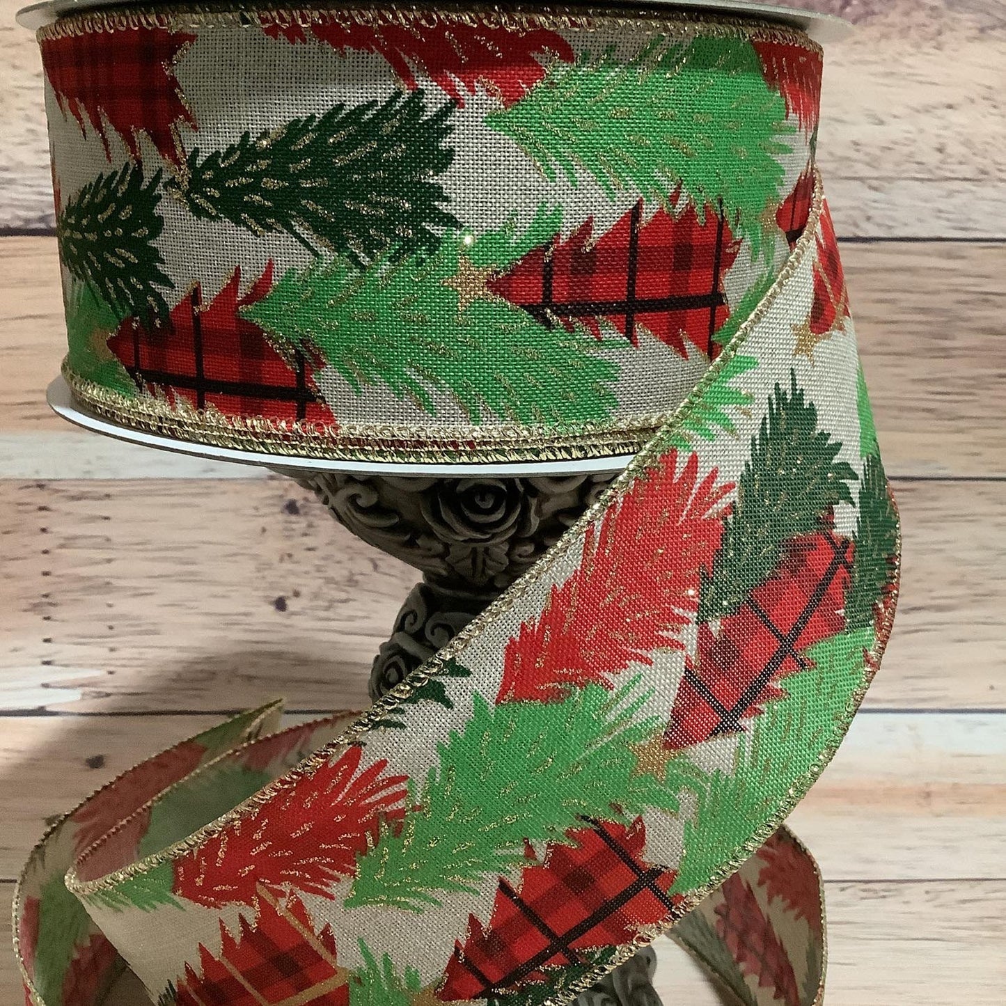 2.5" x 5 Yard Wired Christmas Tree Ribbon - Christmas Ribbon - Ribbon For Bows, Wreaths And Home Decor