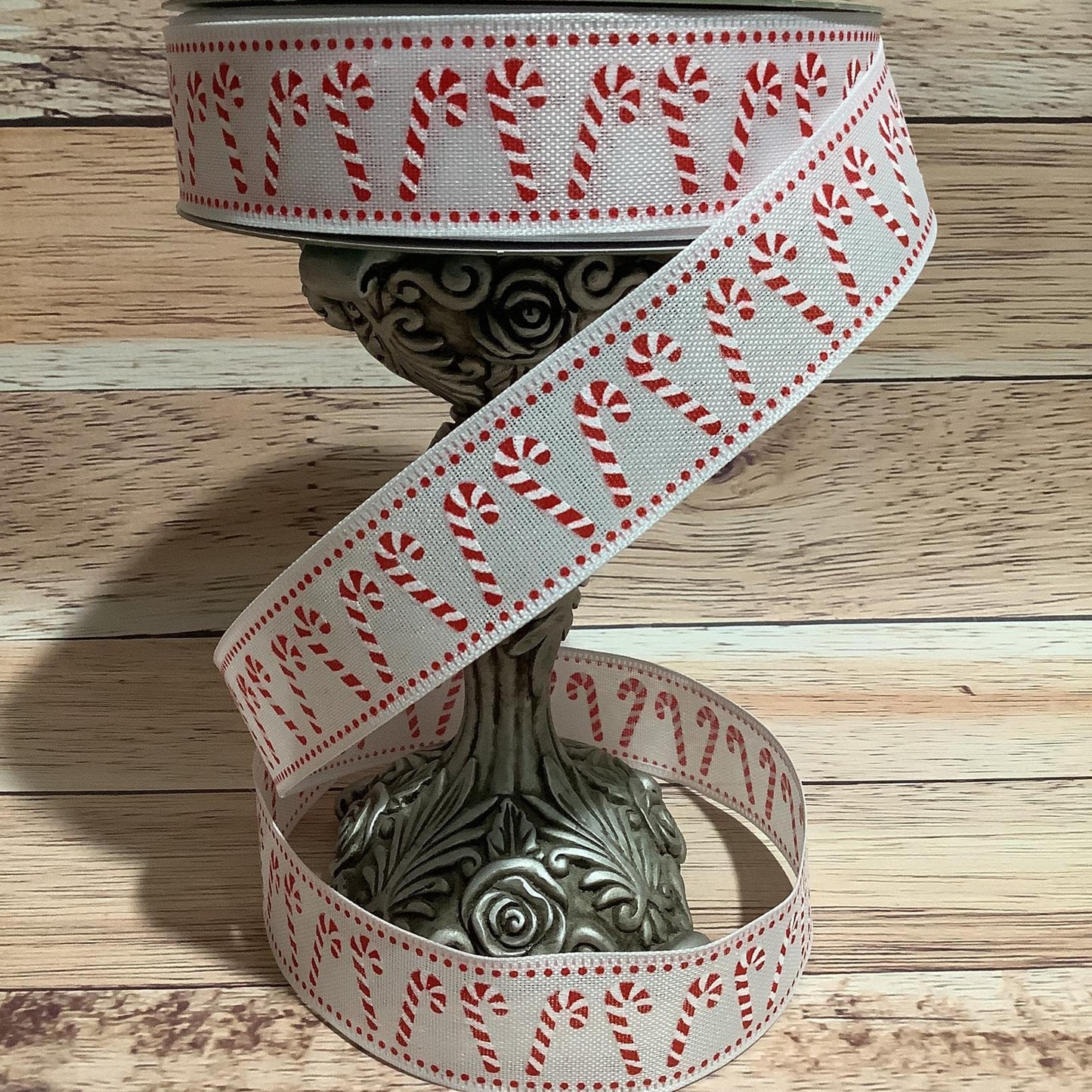 1.5" x 5 Yards Wired Candy Cane Ribbon - Christmas Ribbon - Red And White - Ribbon By Yard - Ribbon For Bows, Wreaths And Home Decor