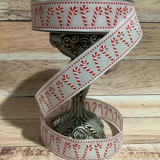 1.5" x 5 Yards Wired Candy Cane Ribbon - Christmas Ribbon - Red And White - Ribbon By Yard - Ribbon For Bows, Wreaths And Home Decor