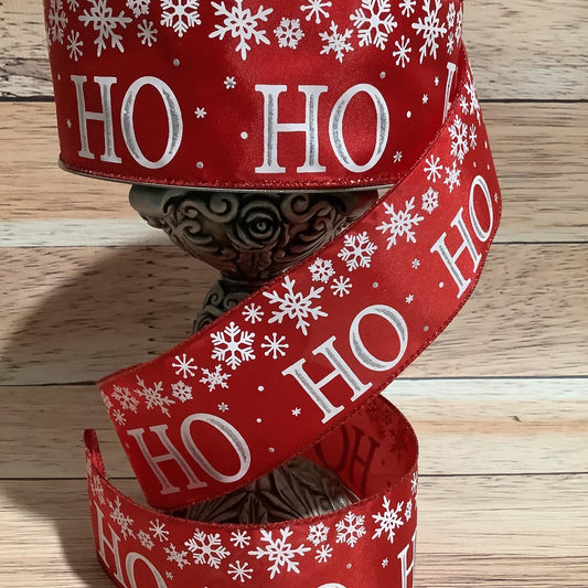 2.5" x 5 Yards Wired Ribbon - Ho Ho Ho Ribbon-Red And White Ribbon-Snowflake Ribbon - Ribbon By Yard-Ribbon For Bows, Wreaths And Home Decor