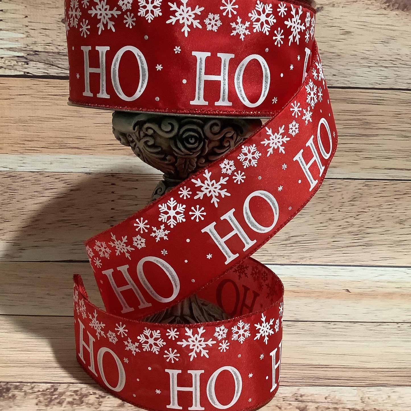 2.5" x 5 Yards Wired Ribbon - Ho Ho Ho Ribbon-Red And White Ribbon-Snowflake Ribbon - Ribbon By Yard-Ribbon For Bows, Wreaths And Home Decor