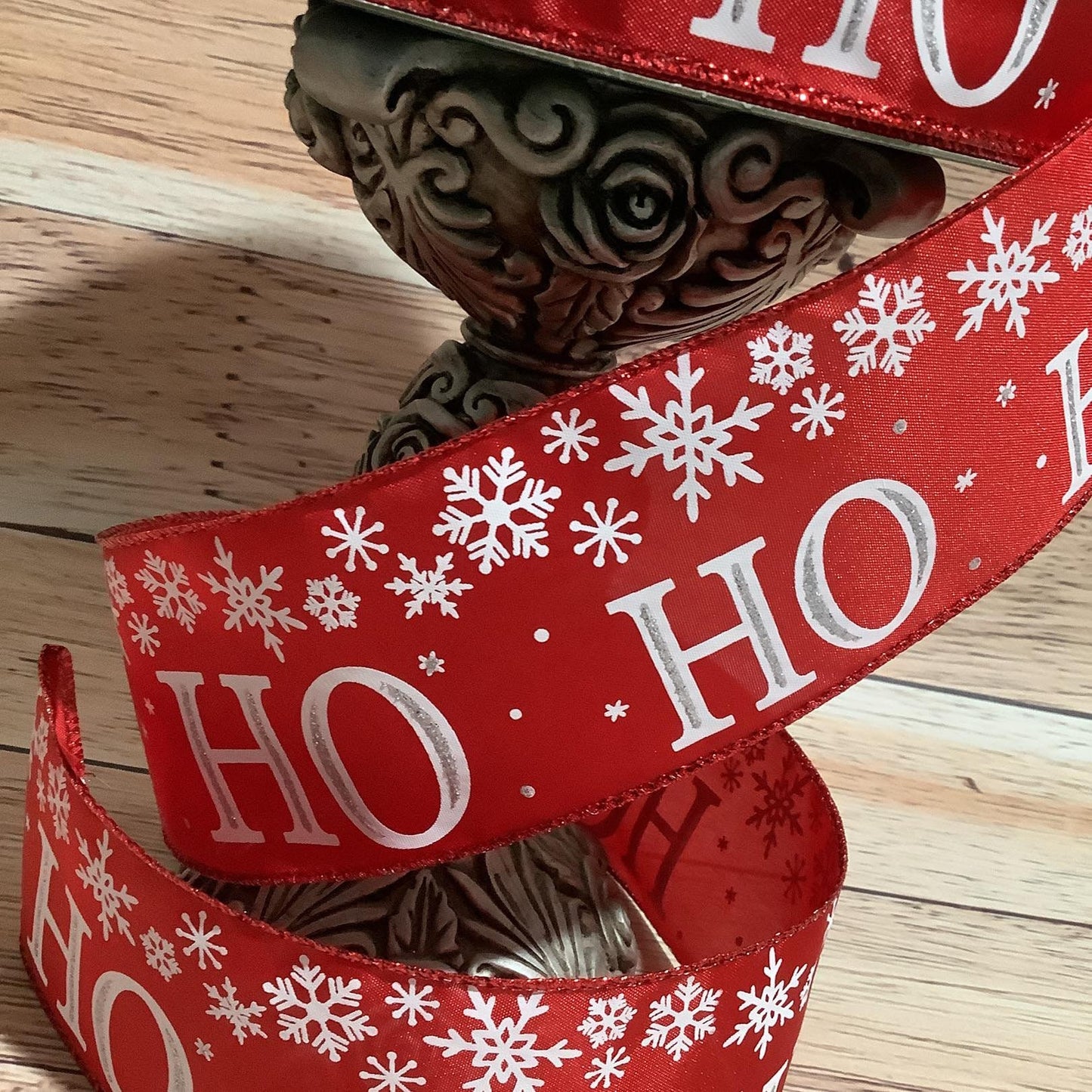 2.5" x 5 Yards Wired Ribbon - Ho Ho Ho Ribbon-Red And White Ribbon-Snowflake Ribbon - Ribbon By Yard-Ribbon For Bows, Wreaths And Home Decor