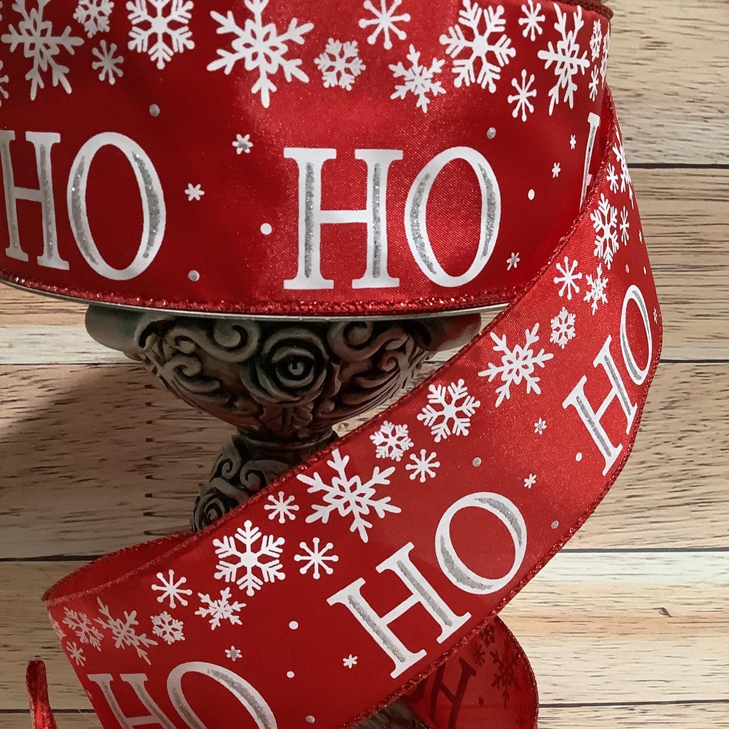 2.5" x 5 Yards Wired Ribbon - Ho Ho Ho Ribbon-Red And White Ribbon-Snowflake Ribbon - Ribbon By Yard-Ribbon For Bows, Wreaths And Home Decor