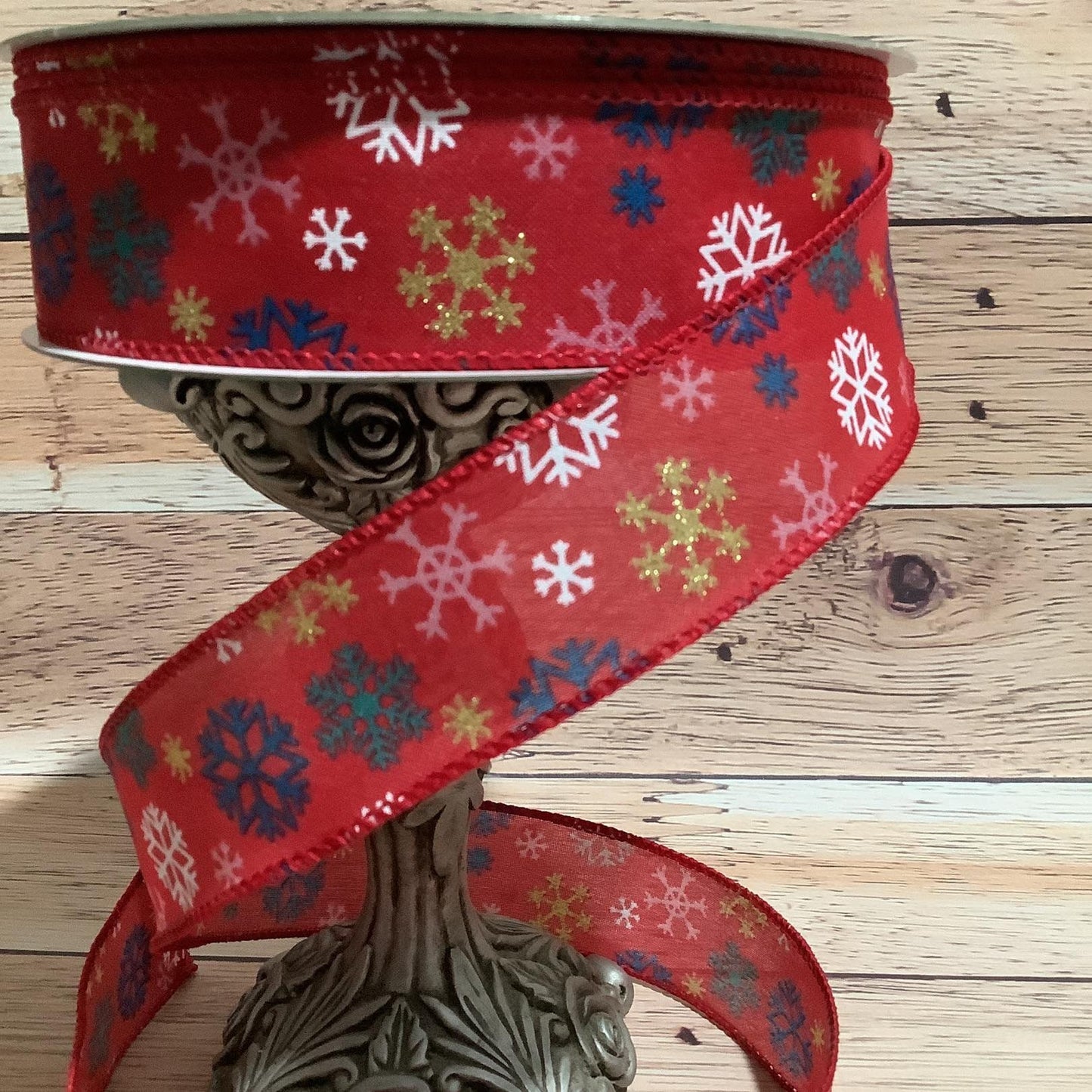 1.5" x 5 Yards Wired Snowflake Ribbon - Christmas Ribbon - Winter Ribbon - Ribbon By Yard - Ribbon For Bows, Wreaths And Home Decor