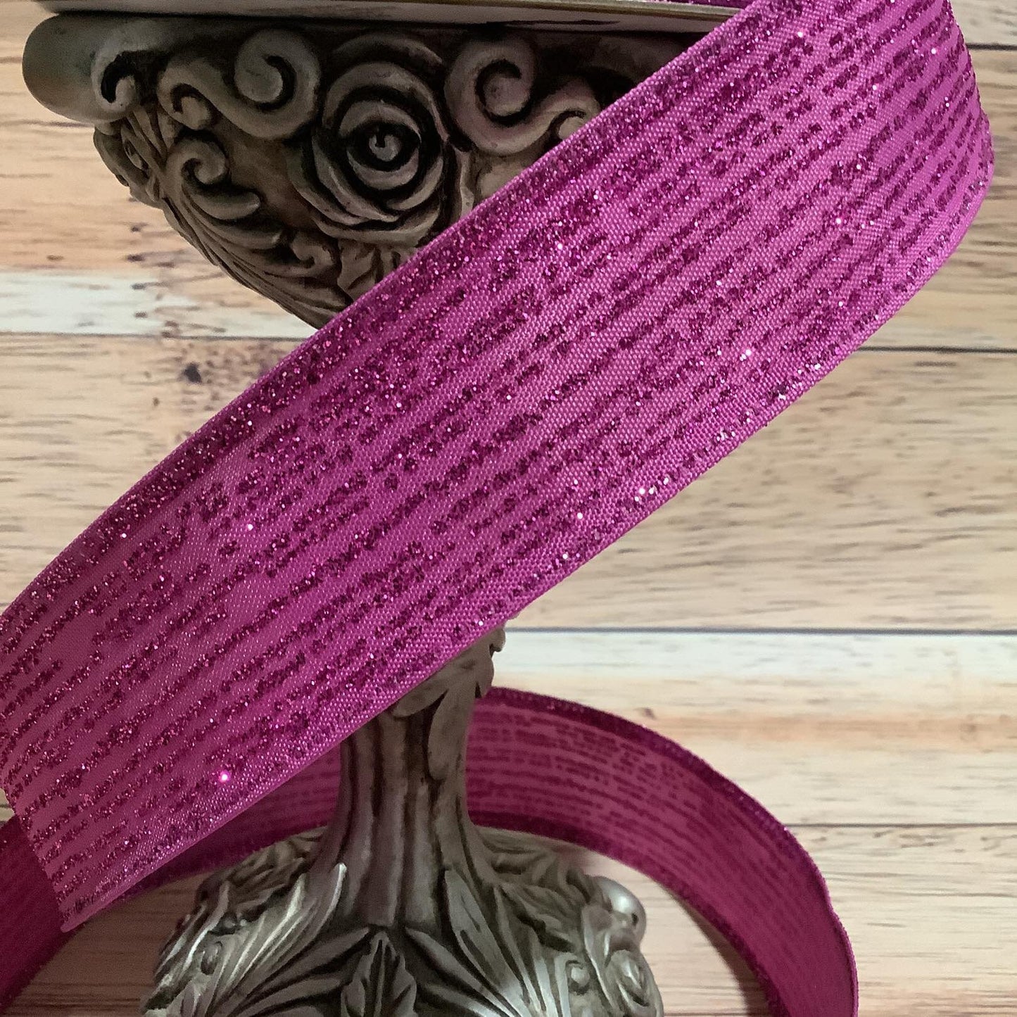 1.5" x 5 Yards Purple Glitter Ribbon - Wired Ribbon - Horizontal Glitter Stripes - Ribbon For Bows, Wreaths And Home Decor