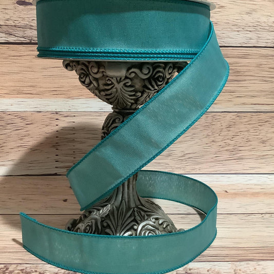 1.5" x 5 Yards Bluegreen Ribbon - Wired Ribbon - Ribbon For Bows, Wreaths And Home Decor