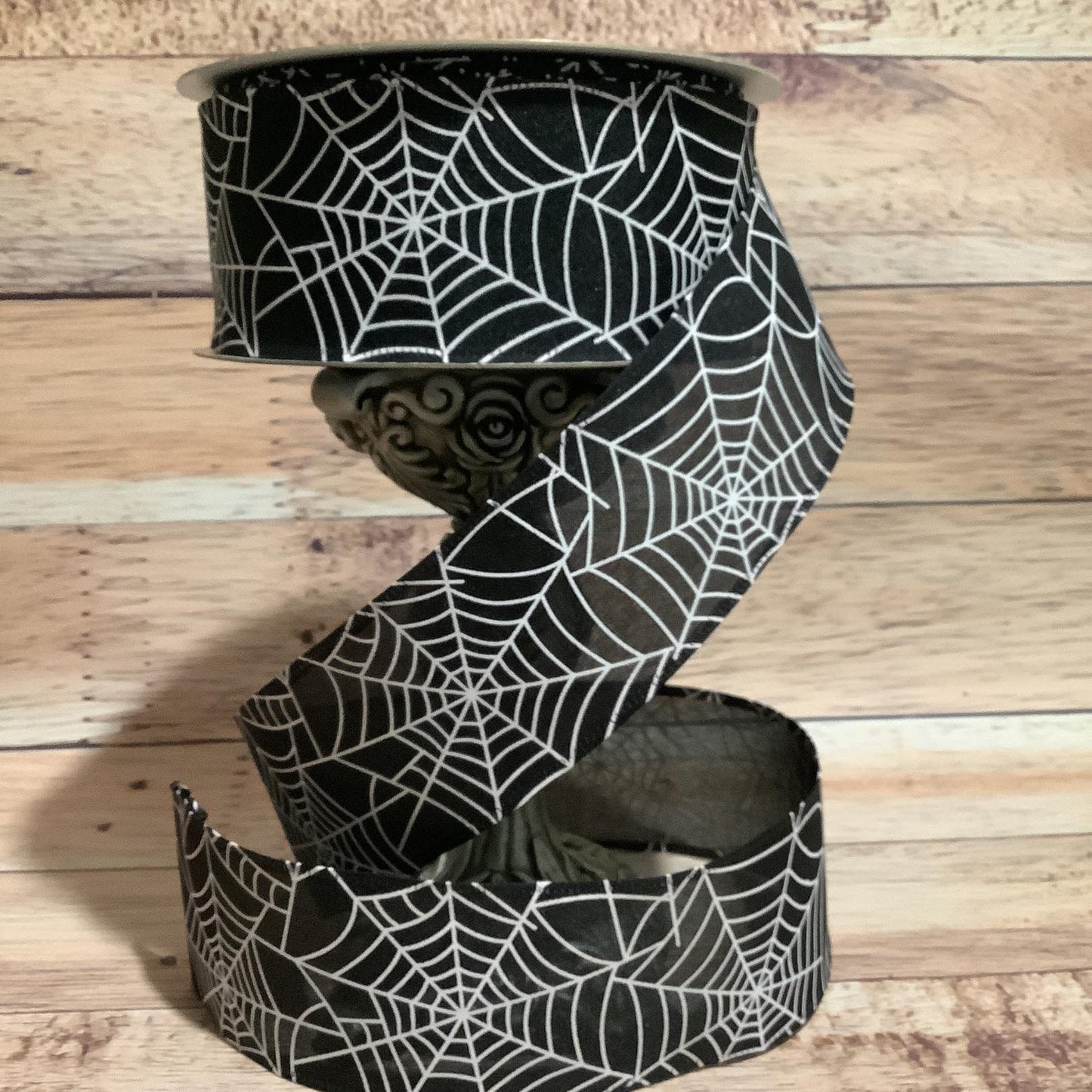 2.5" x 5 Yards Spiderweb Ribbon - Wired Ribbon - Halloween Ribbon - Black And White Ribbon - Ribbon For Bows, Wreaths And Home Decor