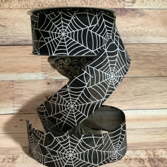 2.5" x 5 Yards Spiderweb Ribbon - Wired Ribbon - Halloween Ribbon - Black And White Ribbon - Ribbon For Bows, Wreaths And Home Decor