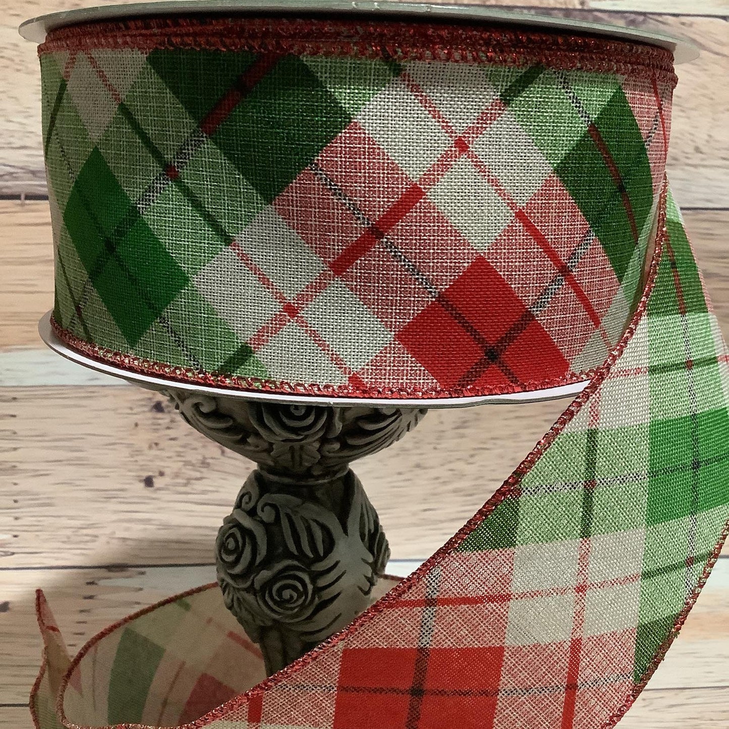 2.5" x 5 Yards Red And Green Plaid Ribbon - Wired Ribbon - Christmas Ribbon - Ribbon For Bows, Wreaths And Home Decor