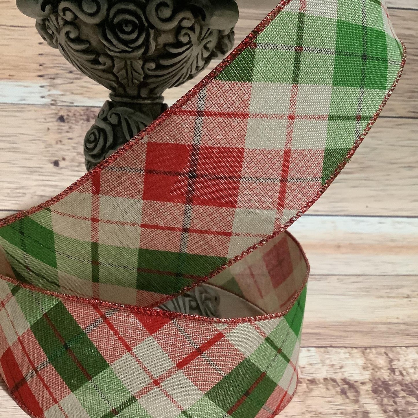 2.5" x 5 Yards Red And Green Plaid Ribbon - Wired Ribbon - Christmas Ribbon - Ribbon For Bows, Wreaths And Home Decor