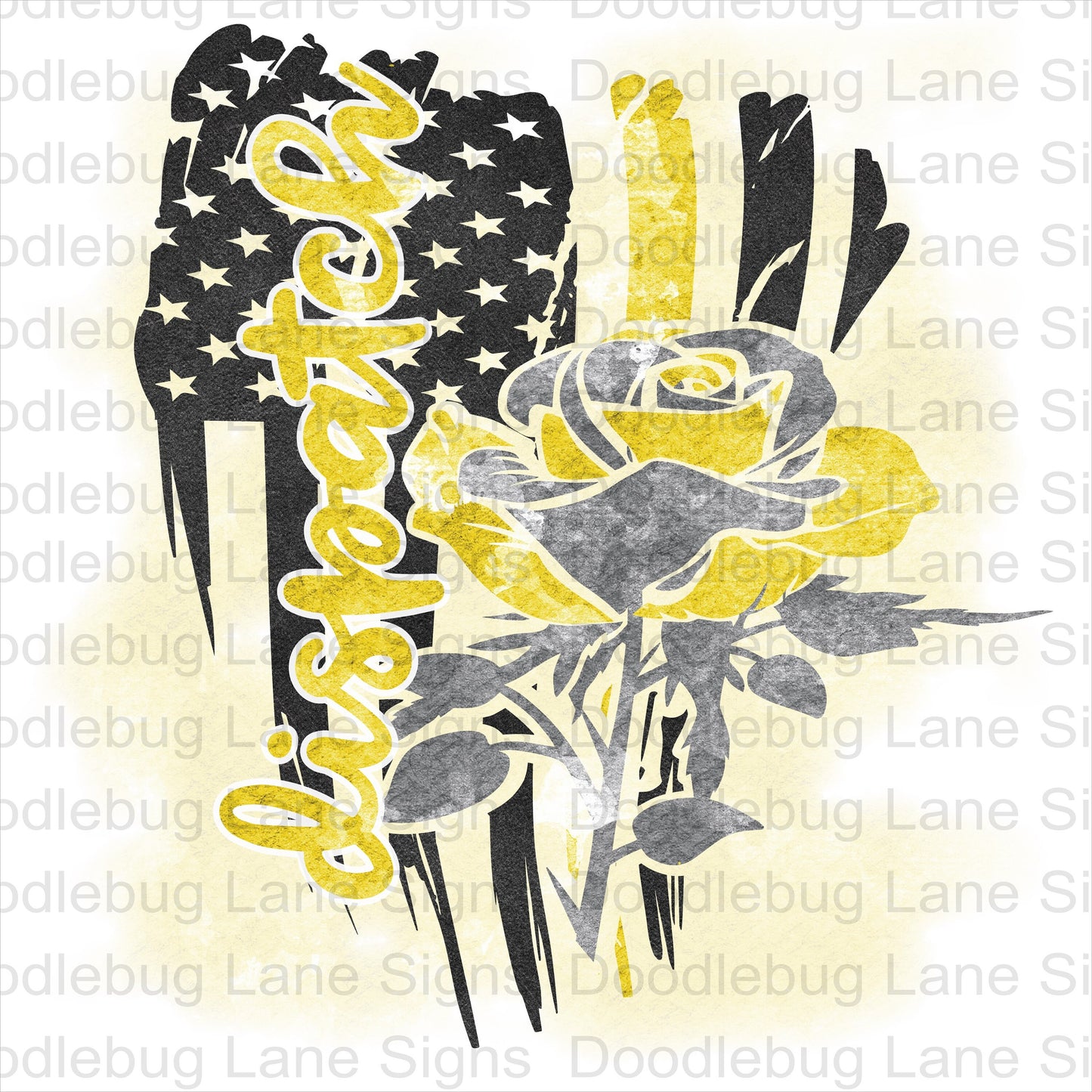 Dispatch Wreath Sign - Thin Gold Line - Yellow Rose - Black Flag - Square Wreath Sign - Metal Wreath Sign