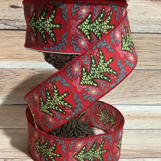 2.5" x 5 Yards Wired Ribbon - Christmas Ribbon - Multi-Colored Christmas Tree Ribbon - Ribbon For Bows, Wreaths And Home Decor