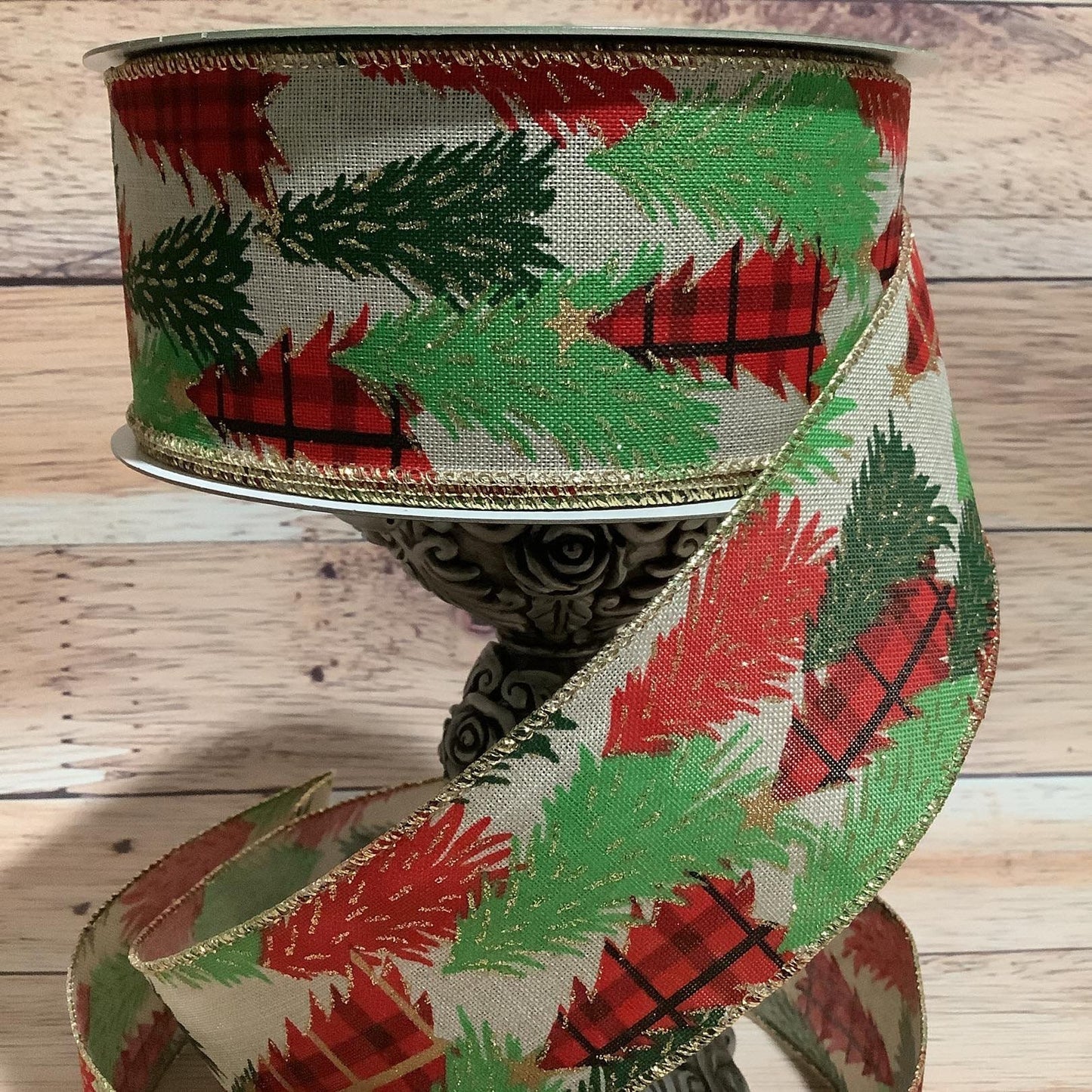 2.5" x 5 Yard Wired Christmas Tree Ribbon - Christmas Ribbon - Ribbon For Bows, Wreaths And Home Decor