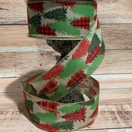 2.5" x 5 Yard Wired Christmas Tree Ribbon - Christmas Ribbon - Ribbon For Bows, Wreaths And Home Decor