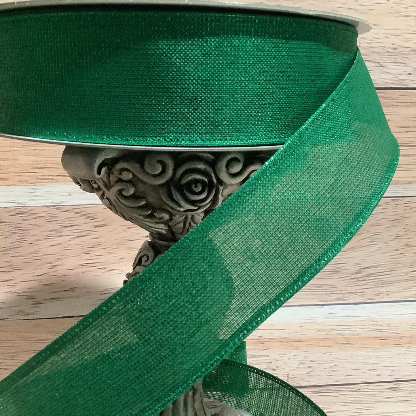 1.5" x 5 Yards Green Wired Ribbon - Metallic Ribbon - Christmas Ribbon-St. Patricks Day Ribbon-Ribbon For Bows, Wreaths And Home Decor