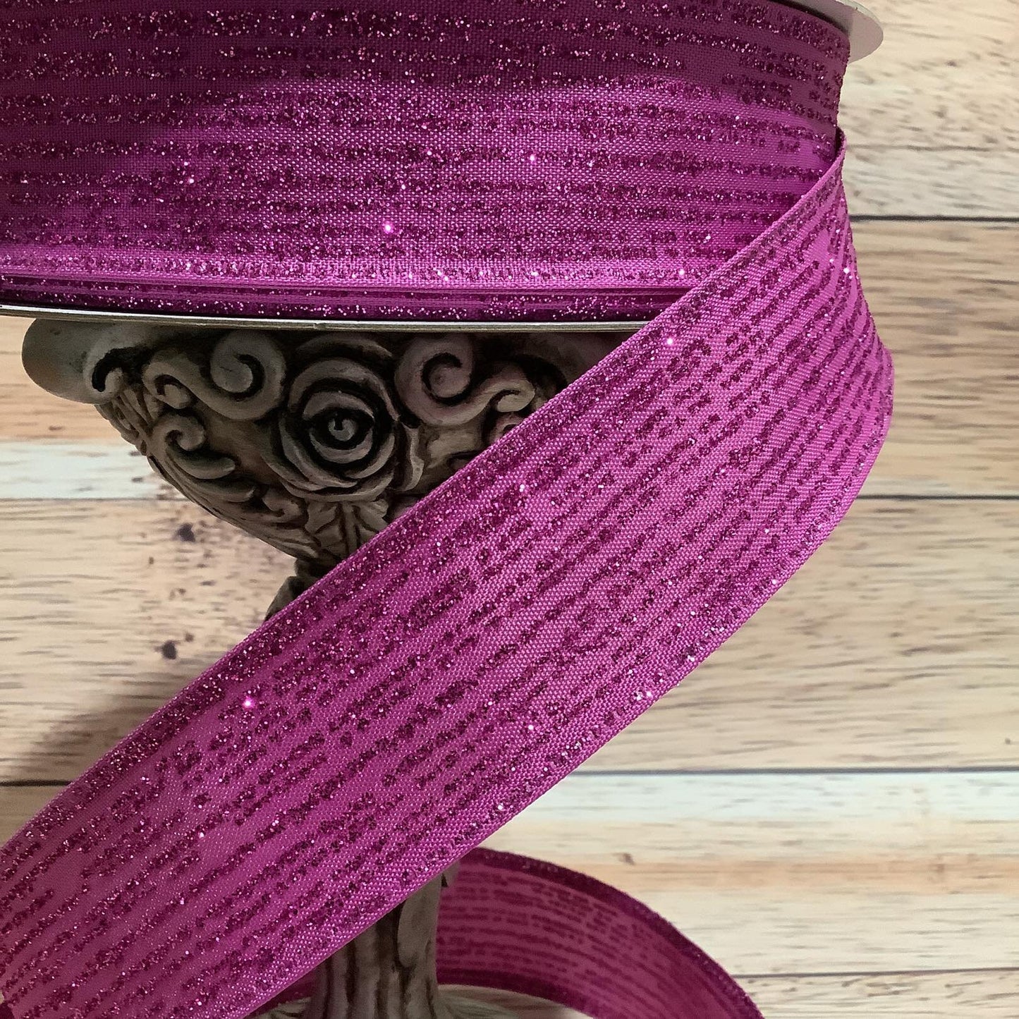 1.5" x 5 Yards Purple Glitter Ribbon - Wired Ribbon - Horizontal Glitter Stripes - Ribbon For Bows, Wreaths And Home Decor