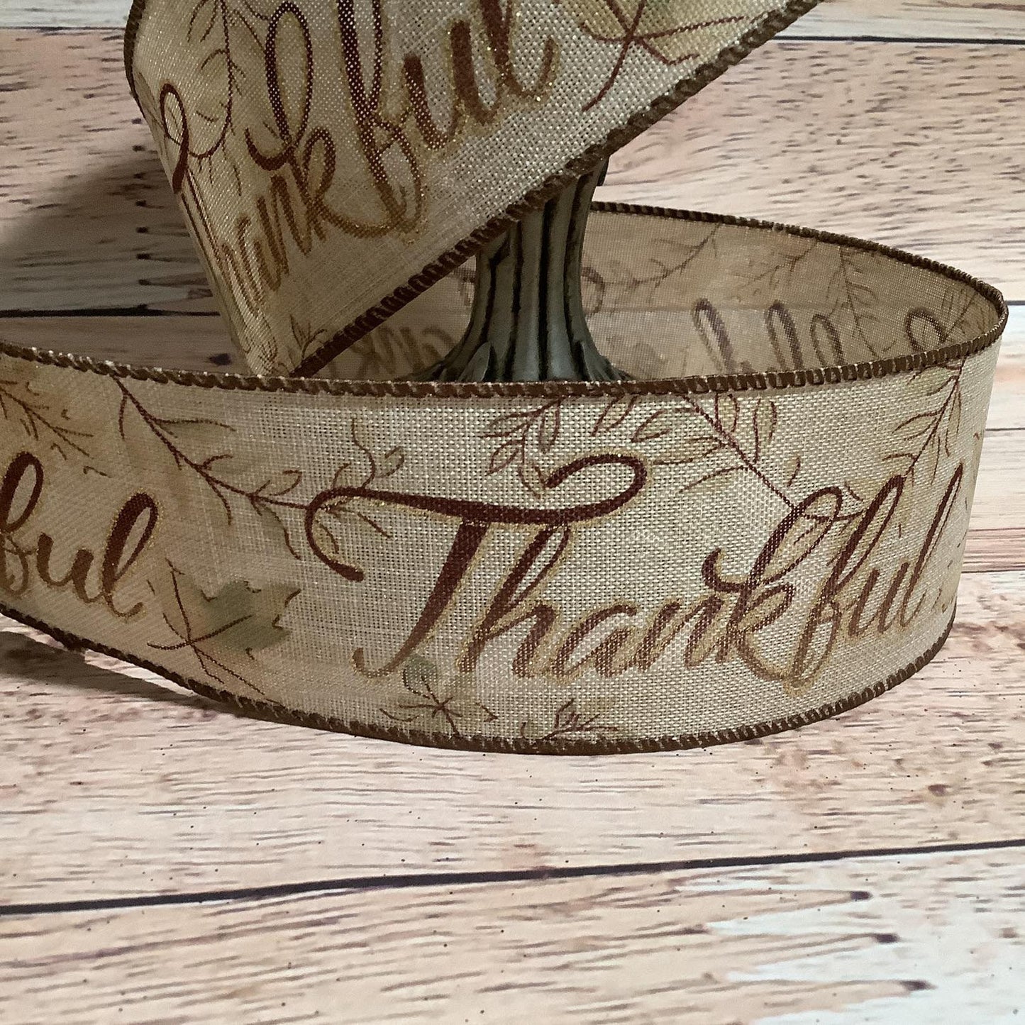 2.5" x 5 Yards Fall Wired Ribbon - Thankful Written In Dark Purple/Plum And Outlined With Gold - Ribbon For Bows, Wreaths And Home Decor